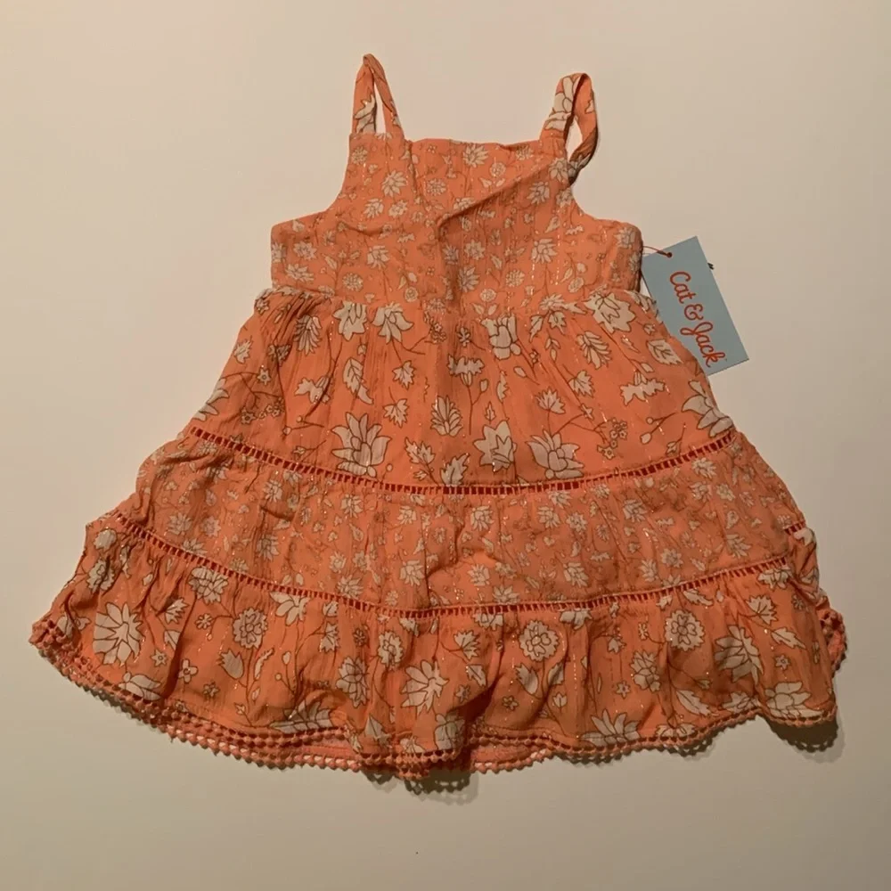 Cat & Jack Peach Floral Tiered Tank Dress with Panty